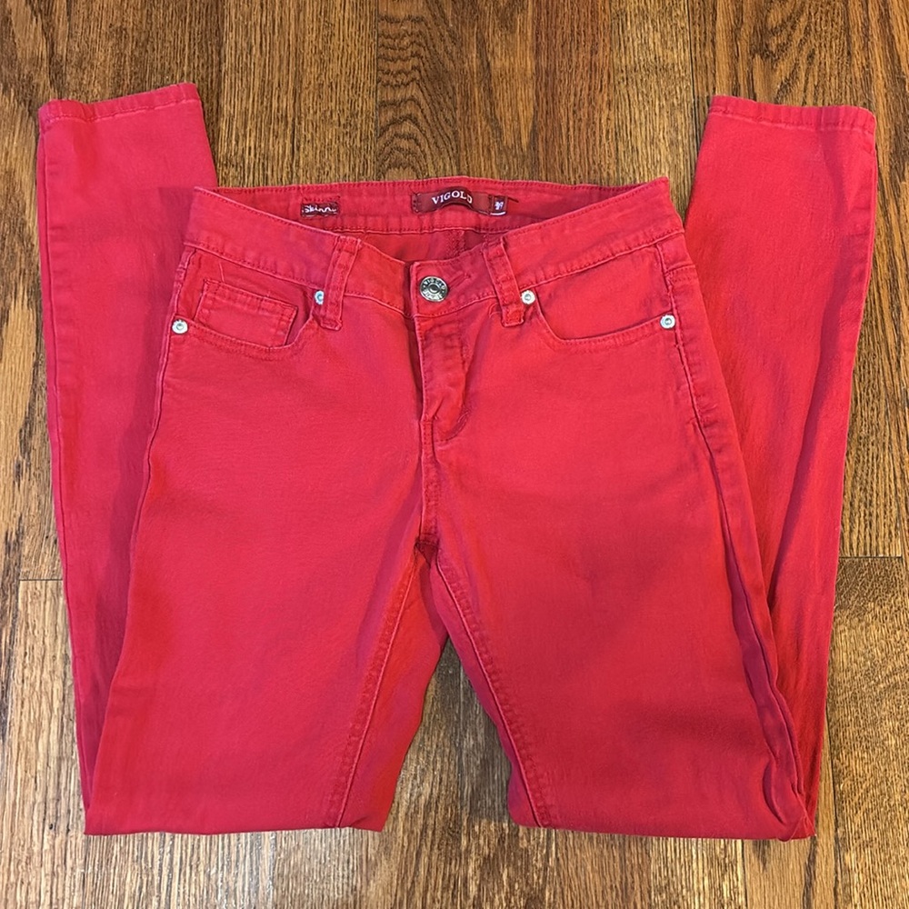 Red skinny jeans
